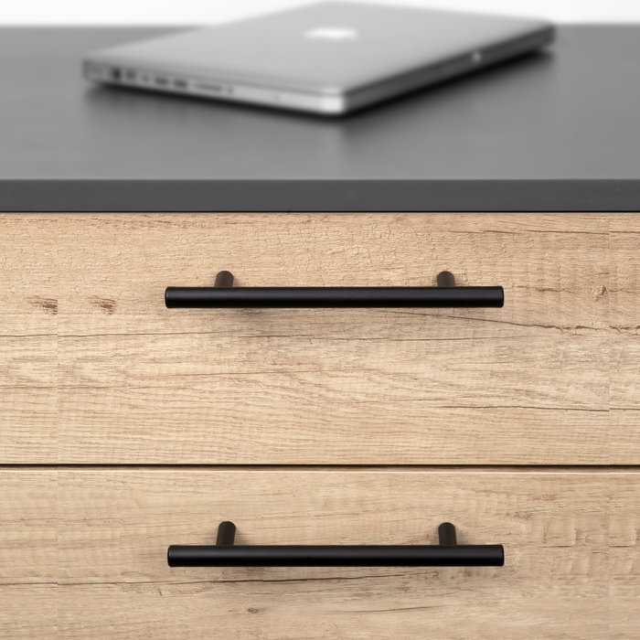 Emuca Lote de 10 tiradores para mueble Orlando, L188mm, intereje 128mm, Acero, Pintado negro Emuca Lote de 10 tiradores para mueble Orlando, L188mm, intereje 128mm, Acero, Pintado negro