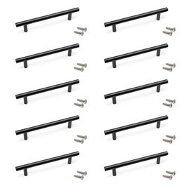 Emuca Lote de 10 tiradores para mueble Orlando, L188mm, intereje 128mm, Acero, Pintado negro
