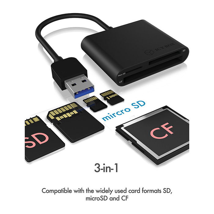 ICY BOX IB-CR301-U3 Lector de Tarjetas USB 3.0 para SD, MicroSD y CF