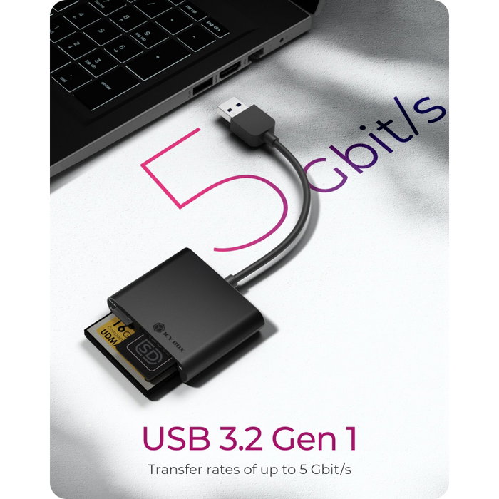 ICY BOX IB-CR301-U3 Lector de tarjetas USB 3.2 Gen 1 para SD, MicroSD y CF