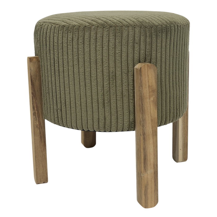 Home Deco Factory Taburete Scott con Tapizado Acanalado y Patas de Madera de Acacia, Colección Cocooning, Verde