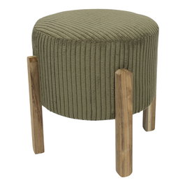 Home Deco Factory Taburete Scott con Tapizado Acanalado y Patas de Madera de Acacia, Colección Cocooning, Verde