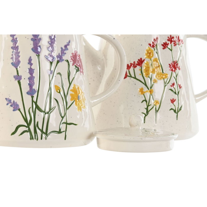 DKD Home Decor Set de 2 Teteras de Porcelana Flores Flower 24