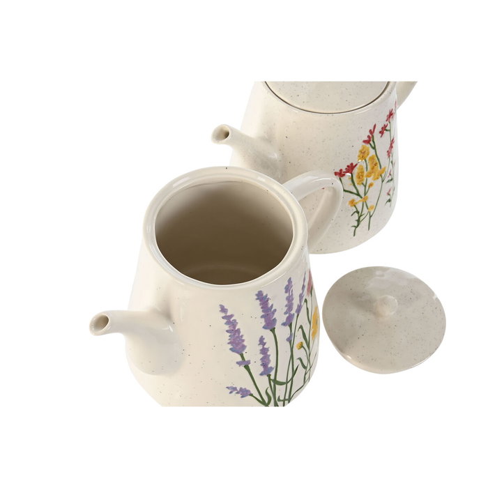 DKD Home Decor Set de 2 Teteras de Porcelana Flores Flower 24