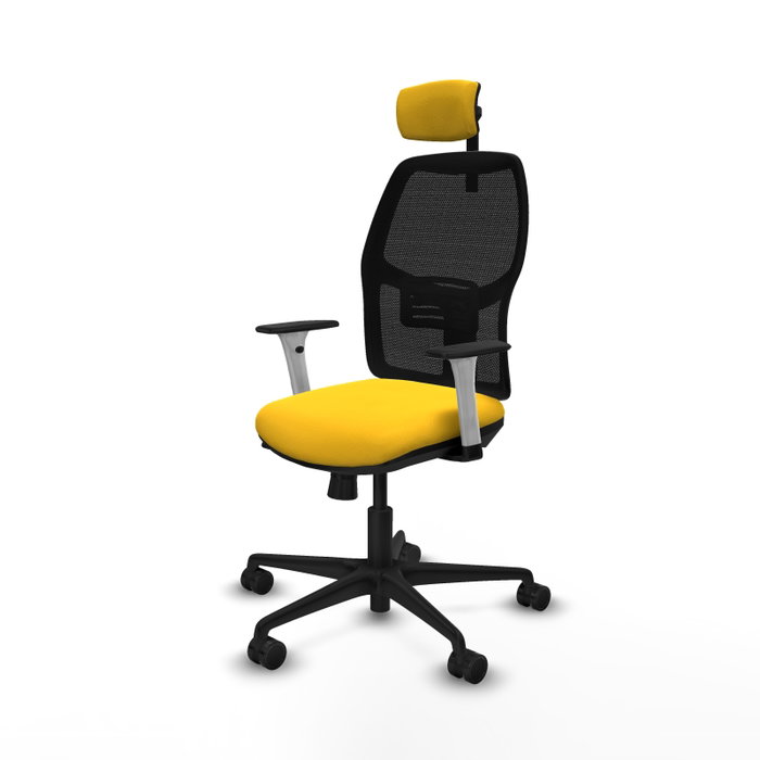 PIQUERAS Y CRESPO Alfera Silla de oficina con malla negra y asiento amarillo