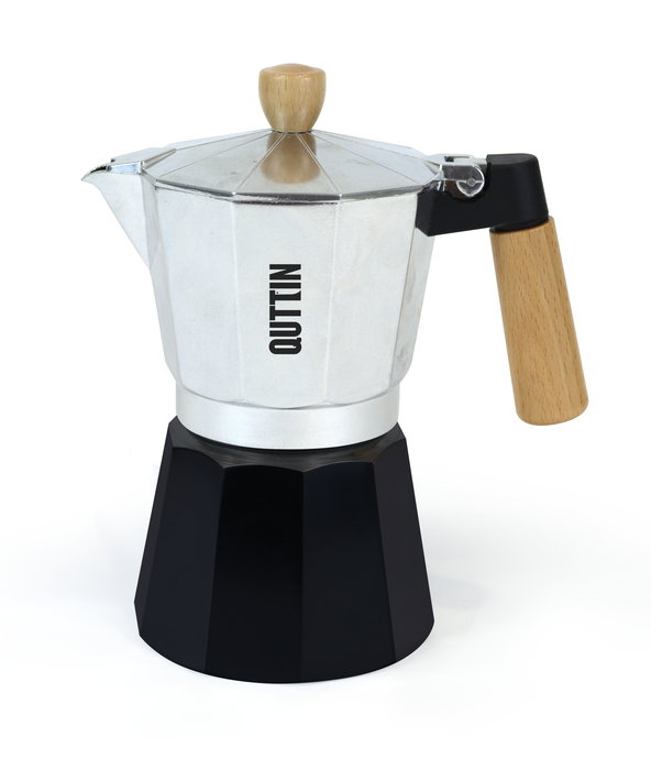 Quttin Cafetera de Aluminio para 6 Servicios con Base de Madera (6 Unidades)