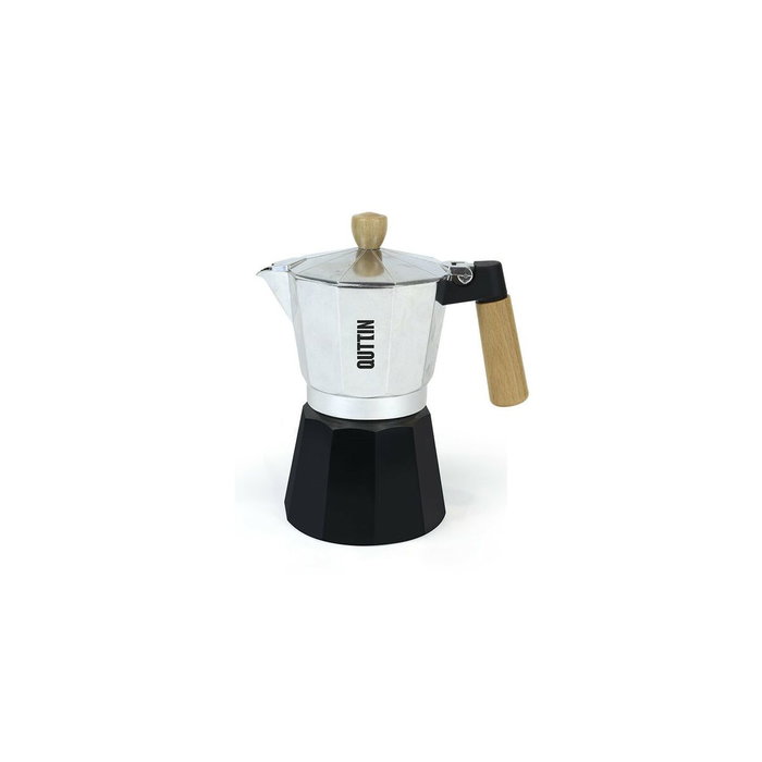 Quttin Cafetera de Aluminio para 6 Servicios con Base de Madera