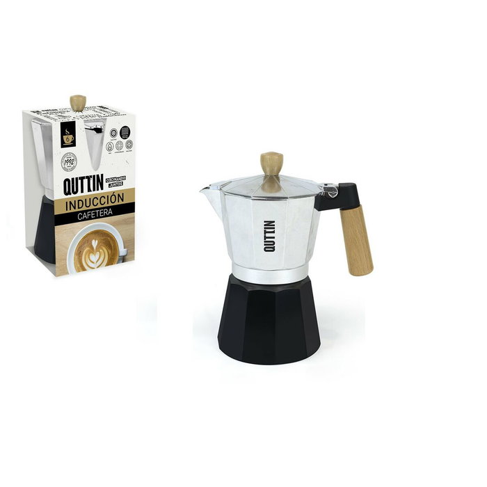 Quttin Cafetera de Aluminio para 6 Servicios con Base de Madera