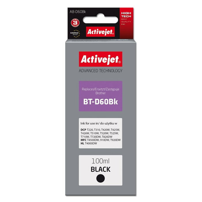 Activejet tinta ab-d60bk (repuesto brother bt-d60bk supreme 100 ml negro) Activejet tinta ab-d60bk (repuesto brother bt-d60bk supreme 100 ml negro)