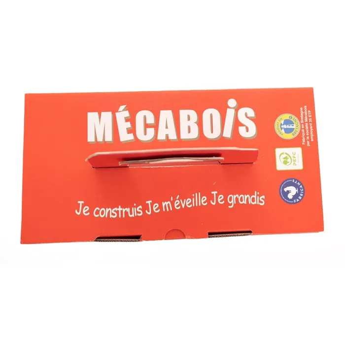 Mecabois - Juego de Construcción de Madera Barril de 200 Piezas - Juguete Educativo de Tablero para Niños +3 Años - Pino Natural PEFC - Hecho en Francia