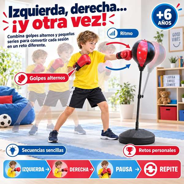 JugaToys Set de entrenamiento de boxeo con guantes y altura ajustable JugaToys Set de entrenamiento de boxeo con guantes y altura ajustable