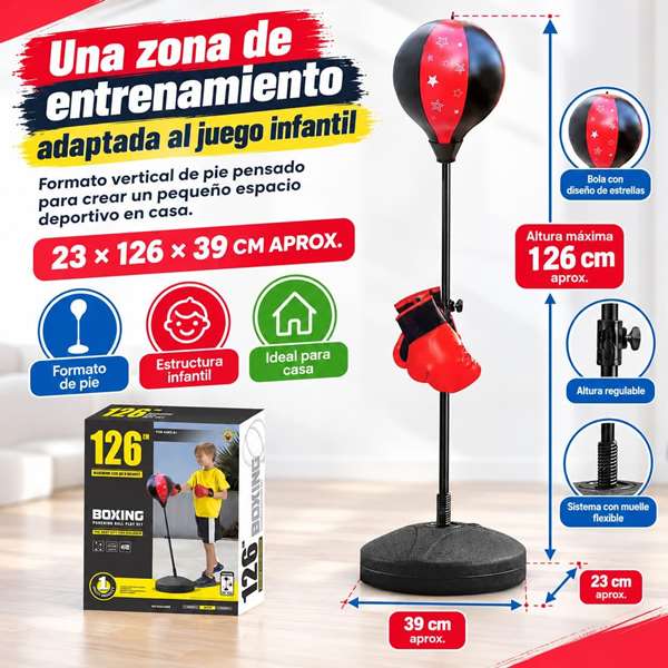 JugaToys Set de entrenamiento de boxeo con guantes y altura ajustable JugaToys Set de entrenamiento de boxeo con guantes y altura ajustable