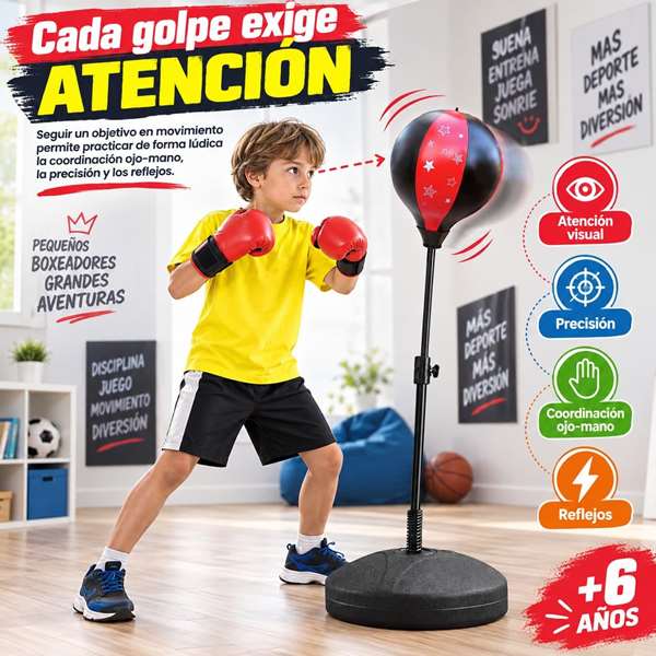 JugaToys Set de entrenamiento de boxeo con guantes y altura ajustable JugaToys Set de entrenamiento de boxeo con guantes y altura ajustable