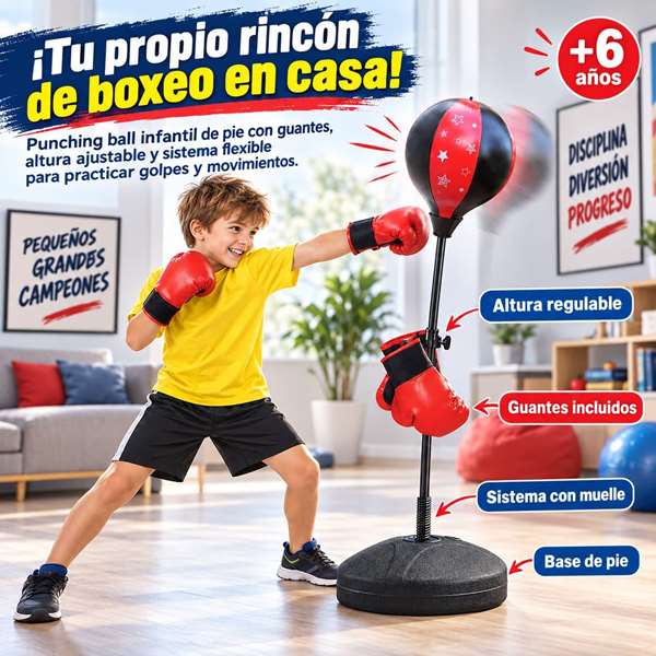 JugaToys Set de entrenamiento de boxeo con guantes y altura ajustable JugaToys Set de entrenamiento de boxeo con guantes y altura ajustable