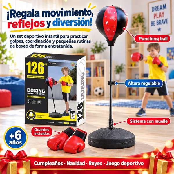 JugaToys Set de entrenamiento de boxeo con guantes y altura ajustable JugaToys Set de entrenamiento de boxeo con guantes y altura ajustable