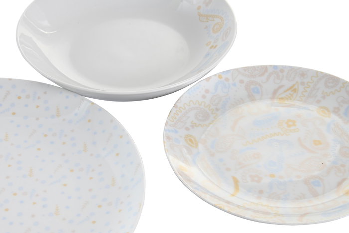 DKD Home Decor Vajilla Bandana Pastel de 18 Piezas en Porcelana Rosa, Azul y Blanco DKD Home Decor Vajilla Bandana Pastel de 18 Piezas en Porcelana Rosa, Azul y Blanco
