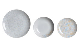 DKD Home Decor Vajilla Bandana Pastel de 18 Piezas en Porcelana Rosa, Azul y Blanco