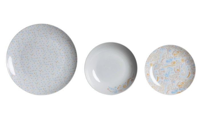 DKD Home Decor Vajilla Bandana Pastel de 18 Piezas en Porcelana Rosa, Azul y Blanco DKD Home Decor Vajilla Bandana Pastel de 18 Piezas en Porcelana Rosa, Azul y Blanco