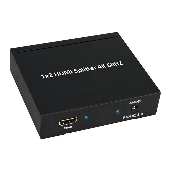 VALUE Video-Splitter HDMI 4K (2-fach) - 2 Salidas HDMI, Resolución 4096x2160 Pixeles, HDCP, Plug and Play, Metal Negro