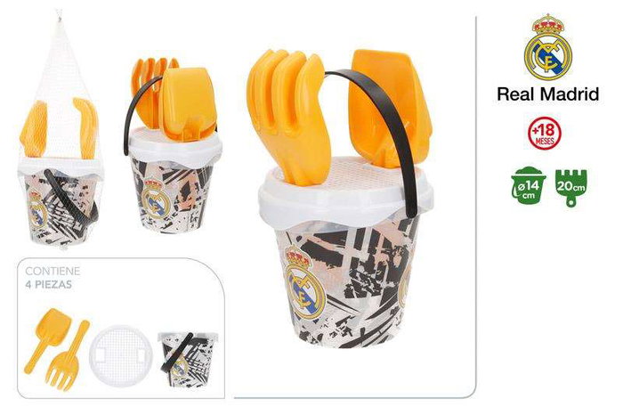 Color Baby Juego de Playa Real Madrid - Cubo, Pala y Rastrillo para Arena, 14 cm - Juguete Playa para Niños