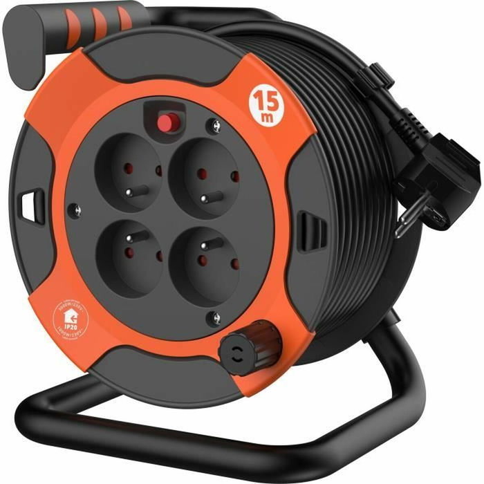 Quarx Enrollador de cable 15 m H05VV-F 3G1,5 mm² con disyuntor térmico Quarx Enrollador de cable 15 m H05VV-F 3G1,5 mm² con disyuntor térmico