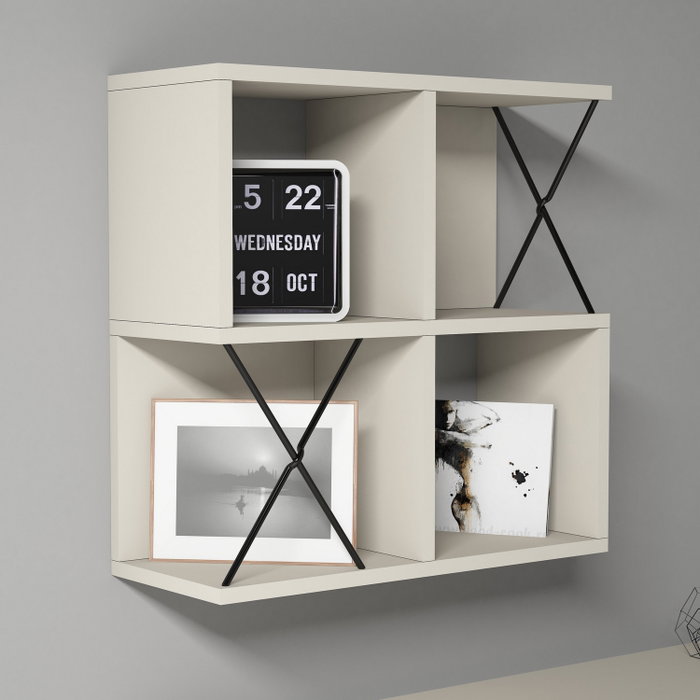 Hanah Home Estantería de Pared Tablero Melamina Crema y Negro 60x60x24cm Moderna y Elegante Hanah Home Estantería de Pared Tablero Melamina Crema y Negro 60x60x24cm Moderna y Elegante