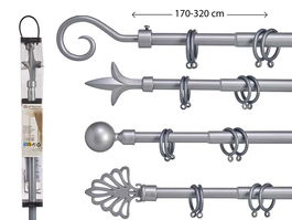 Giftdecor Barra Cortina Plata Metal Hierro 170-320 cm (Set de 8)