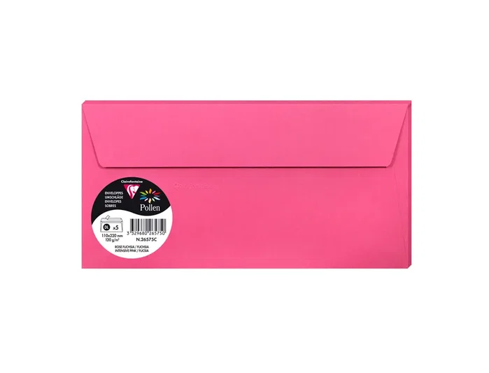Clairefontaine Pollen Sobres Rosa fucsia 110x220 mm Pack de 5 Clairefontaine Pollen Sobres Rosa fucsia 110x220 mm Pack de 5