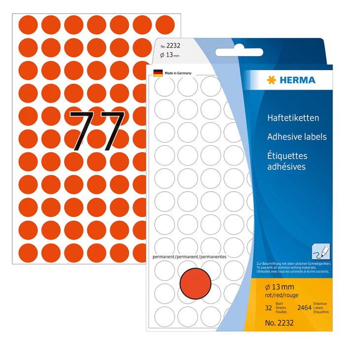 HERMA 2232 Etiquetas adhesivas circulares rojas de 13 mm HERMA 2232 Etiquetas adhesivas circulares rojas de 13 mm