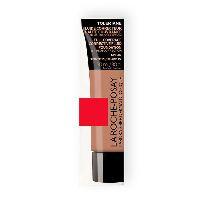 La Roche-Posay Toleriane Base de Maquillaje Fluida de Alta Cobertura, Correctora, Mate, SPF 25, #15, 30 ml