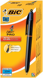 BIC Bolígrafo 4 Colores Pro 982869 con Cuerpo Negro, 12 Unidades