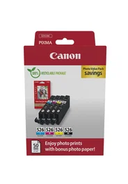 Canon CLI-526 Photo Value Pack (BK/C/M/Y) con Papel Fotográfico 10 x 15 cm