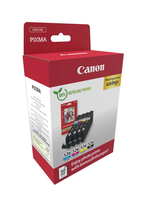 Canon CLI-526 BK/C/M/Y Photo Value Pack con Papel Fotográfico Canon CLI-526 BK/C/M/Y Photo Value Pack con Papel Fotográfico