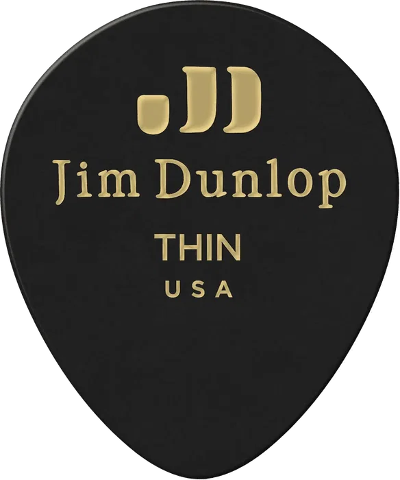 Dunlop Púas Guitarra Genuine Celluloid Teardrop Negro Thin Pack 12 Ud
