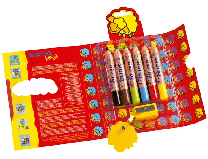 Giotto Super Bebe Lápices de Colores Caja de 6 + Sacapuntas, Colores Surtidos, Mina Gigante, Lavables