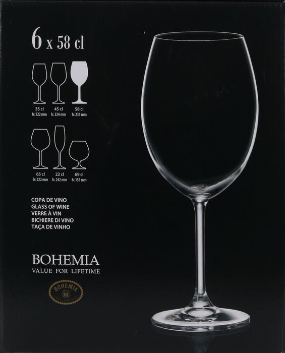 Bohemia Set 6 Copas de Vino Clara 580 cc, 7 cm x 9 cm x 23.5 cm (4 Cajas)