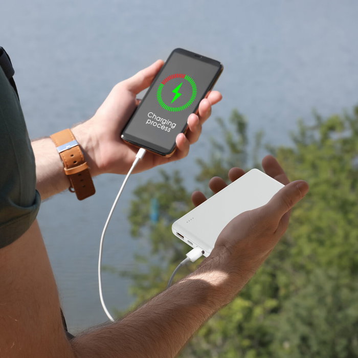 myway power bank 10.000 mAh USB 2 puertos 2A + cable tipo C blanca