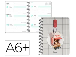 Liderpapel Agenda Escolar Fantasy 2026-2027, Semana Vista A6+, Espiral, Interior Bilingüe, con Gomilla, Papel FSC 80g, Color Noodles