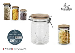 Inde - Tarro de Vidrio con Tapa de Madera de Acacia, 700 ml - 10 x 10 x 15 cm, Capacidad 0.7 Litros (12 Unidades)