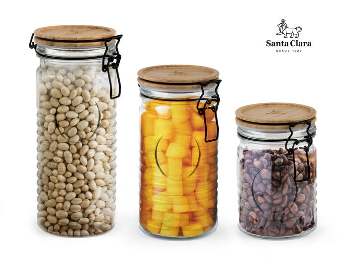 Inde - Tarro de Vidrio con Tapa de Madera de Acacia, 700 ml - 10 x 10 x 15 cm, Capacidad 0.7 Litros (12 Unidades)