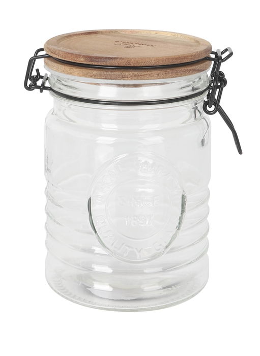 Inde - Tarro de Vidrio con Tapa de Madera de Acacia, 700 ml - 10 x 10 x 15 cm, Capacidad 0.7 Litros (12 Unidades)