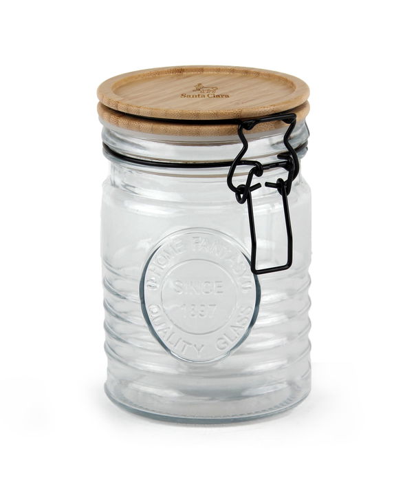 Inde - Tarro de Vidrio con Tapa de Madera de Acacia, 700 ml - 10 x 10 x 15 cm, Capacidad 0.7 Litros (12 Unidades)