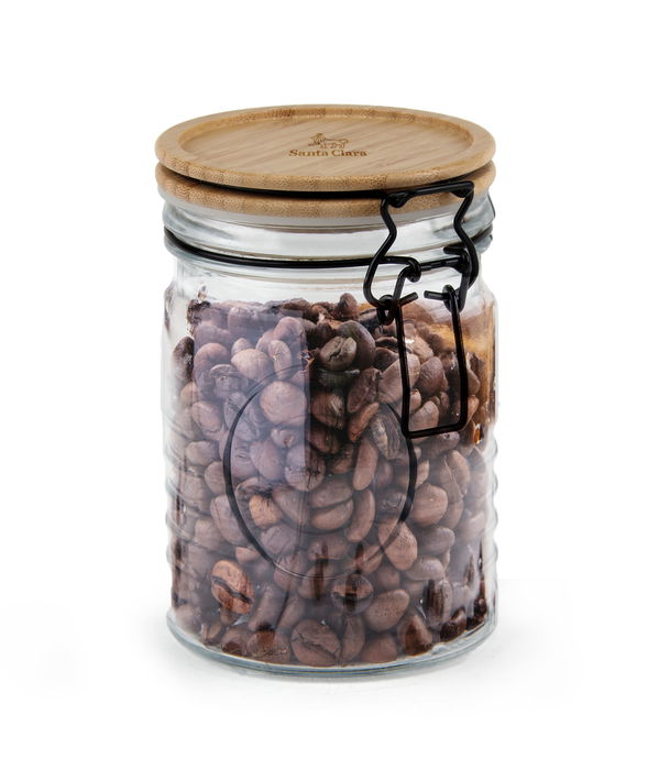 Inde - Tarro de Vidrio con Tapa de Madera de Acacia, 700 ml - 10 x 10 x 15 cm, Capacidad 0.7 Litros (12 Unidades)