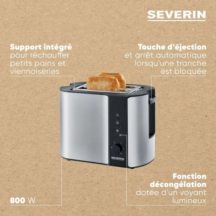 Severin AT2589 Tostadora de Acero Inoxidable con 2 Ranuras, 800W Severin AT2589 Tostadora de Acero Inoxidable con 2 Ranuras, 800W