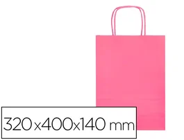 Q-connect Bolsa de papel de celulosa rosa con asa retorcida 320x400x140 mm