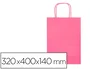 Q-connect Bolsa de papel de celulosa rosa con asa retorcida 320x400x140 mm