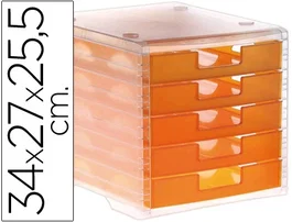 Archivo 2000 Fichero Cajones Sobremesa 5 Cajones Naranja Mandarina Translucido 340x270x260 mm