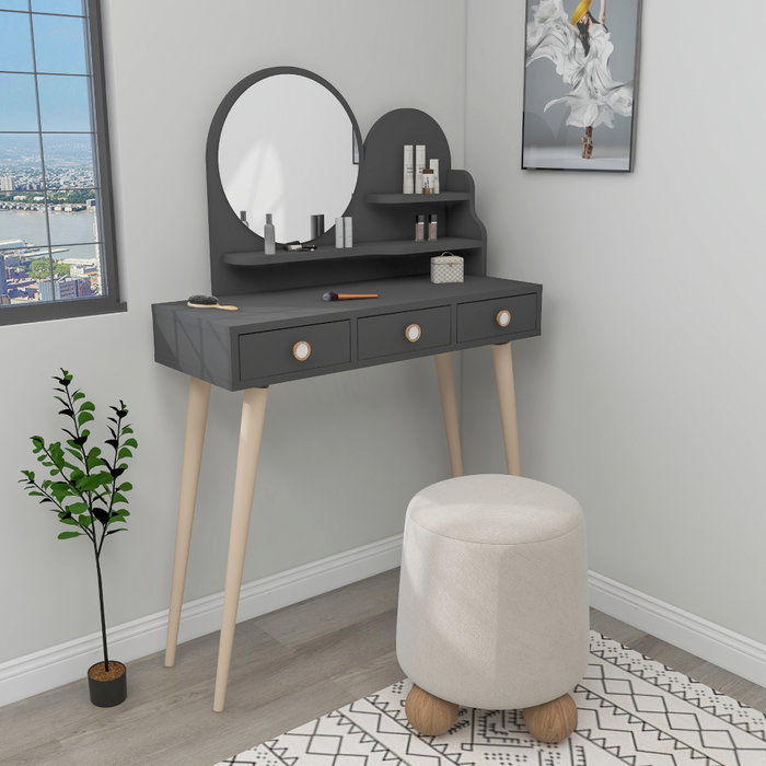 Hanah Home Mesa de Maquillaje Elegante con Espejo Incluido, Color Antracita