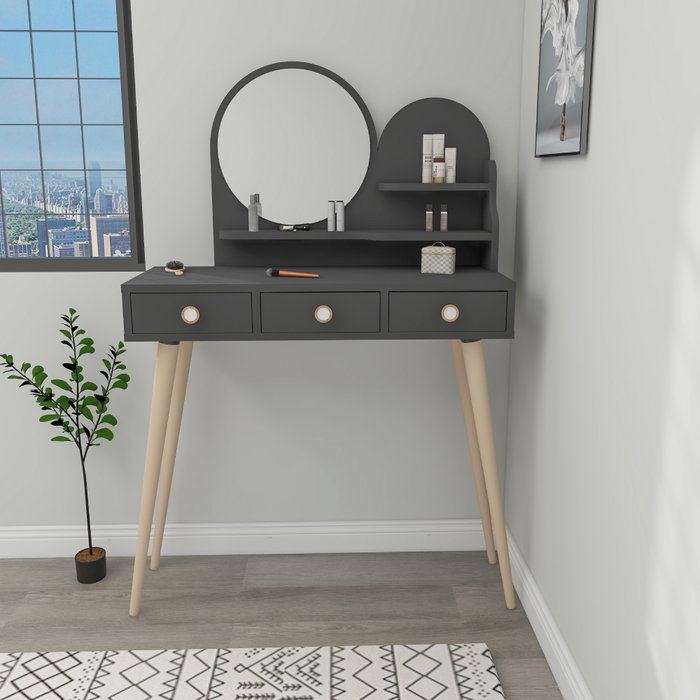 Hanah Home Mesa de Maquillaje Elegante con Espejo Incluido, Color Antracita