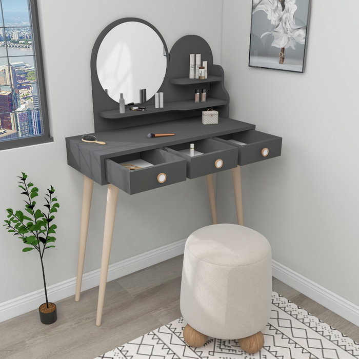 Hanah Home Mesa de Maquillaje Elegante con Espejo Incluido, Color Antracita